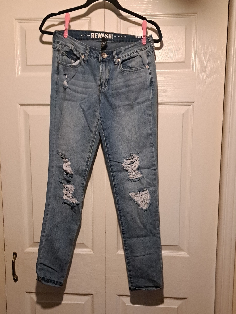 👖Rewash Women's Light Blue Distressed Skinny Jeans